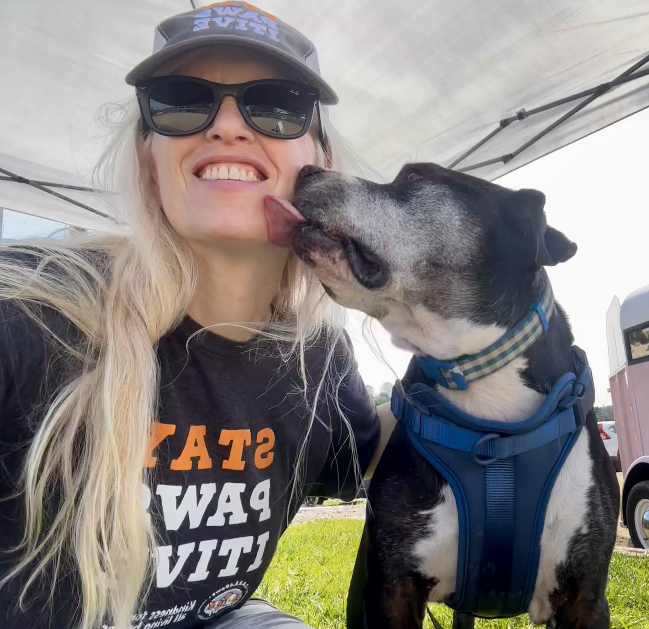 C.A.R.E.4Paws volunteer with adoptable dog Doogie