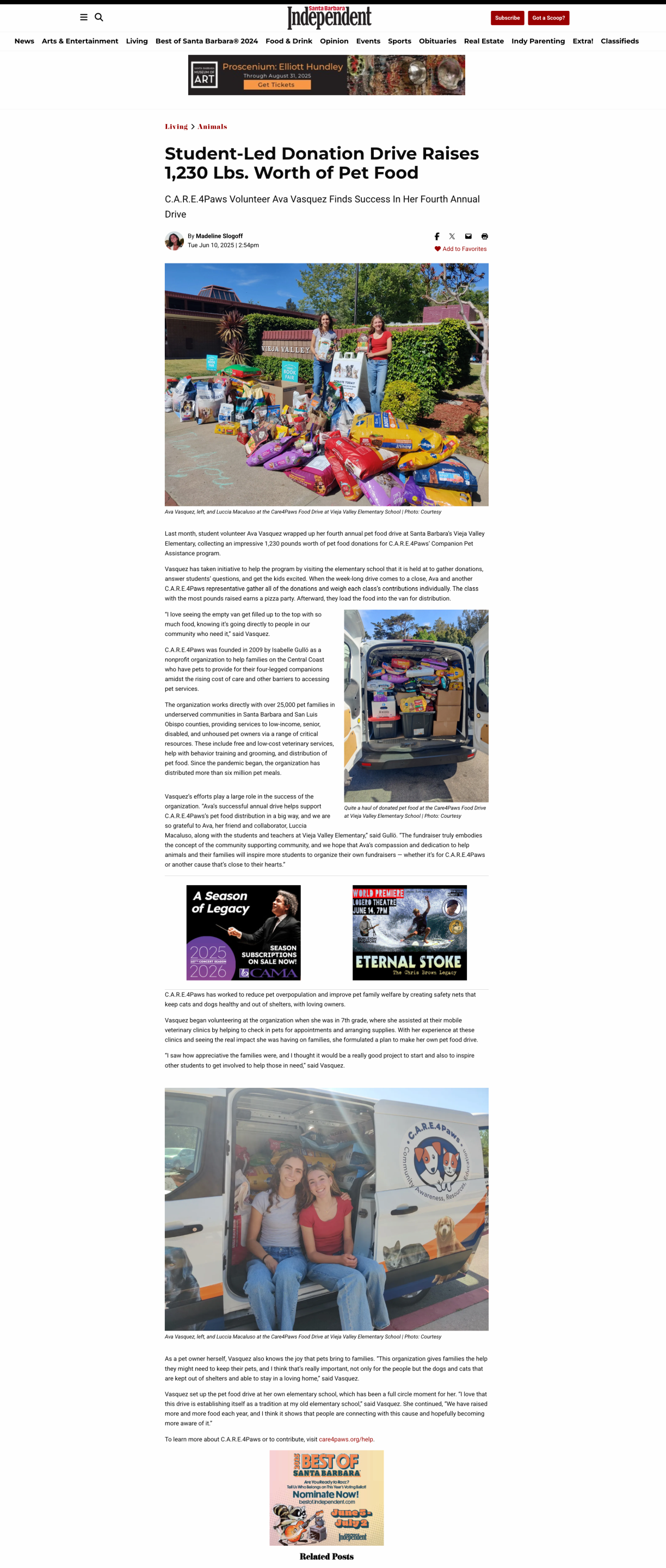 C.A.R.E.4Paws in the news C.A.R.E.4Paws Volunteer Ava Vasquez Finds Success In Her Fourth Annual Drive Independent article, "C.A.R.E.4Paws Volunteer Ava Vasquez Finds Success In Her Fourth Annual Drive"