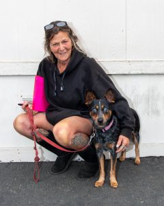 Lady with her attentive dog