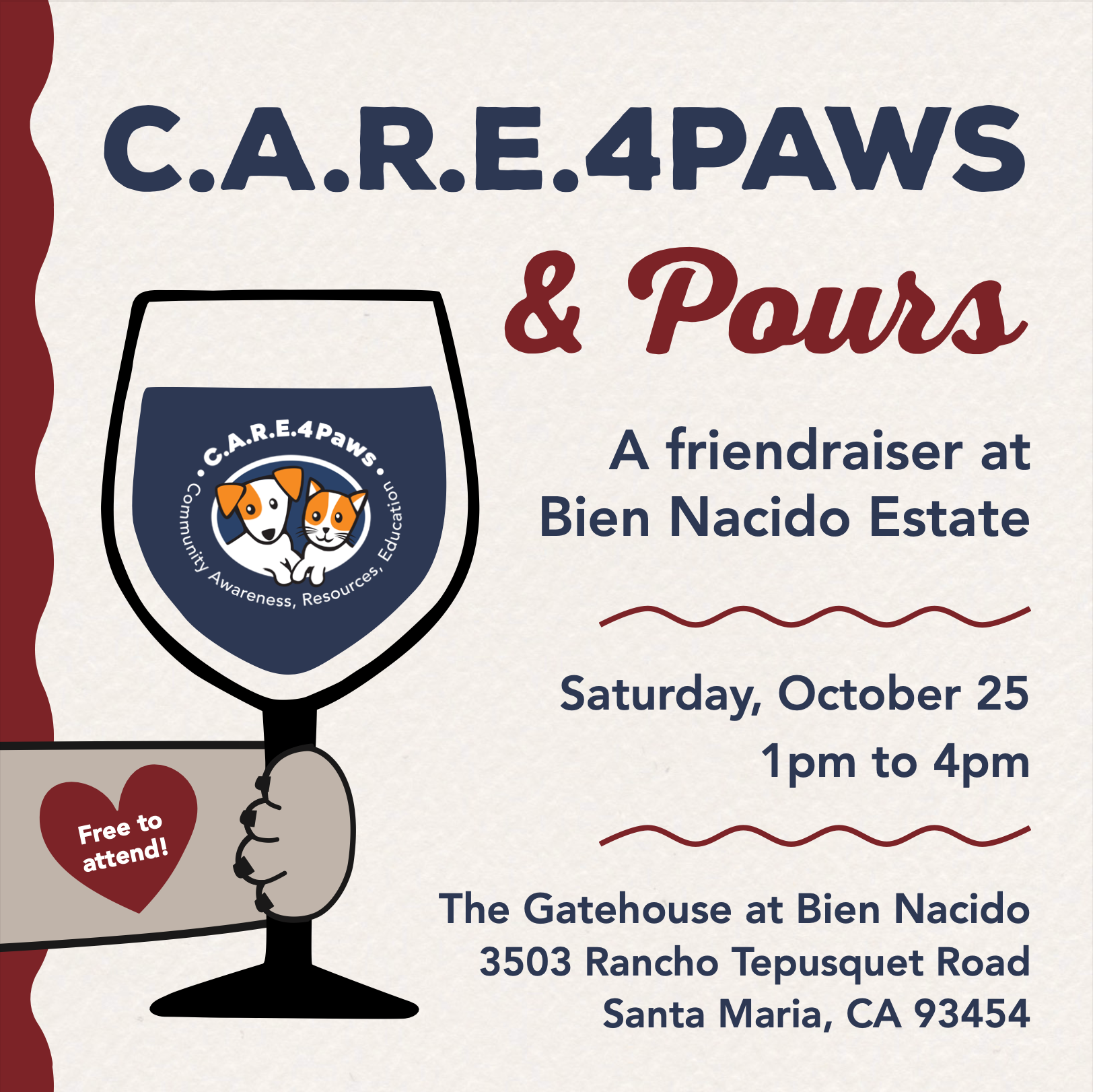 C.A.R.E.4Paws & Pours invite to The Gatehouse at Bien Nacido