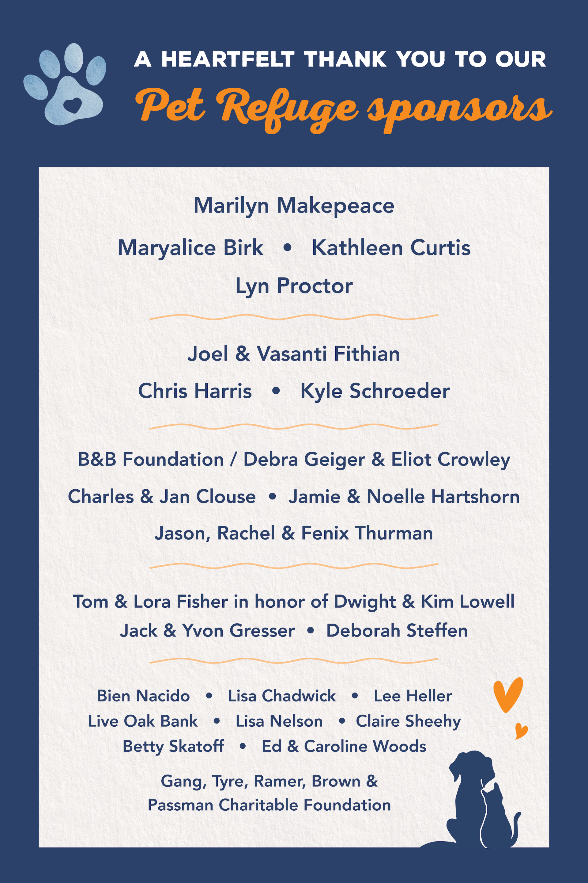 Pet Refuge Sponsor Thank You