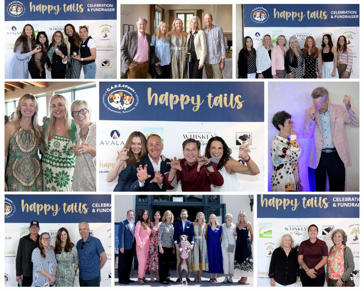 Collage on happy tails guests and the evening celebrating our life saving work and our community!
