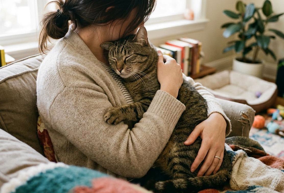 Senior woman sitting with a cat