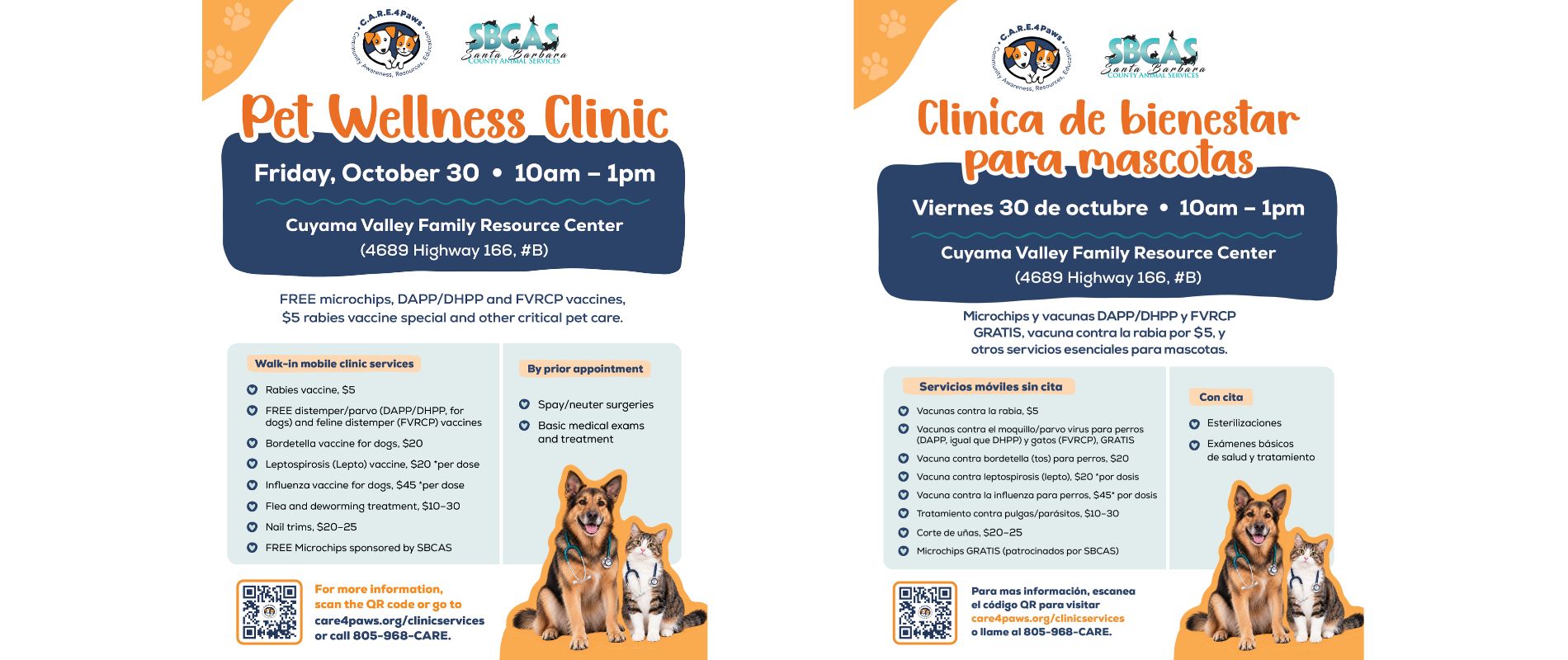 C.A.R.E.4Paws New Cuyama Pet Wellness Clinic flyer for October 30, 2026 from 10am - 1pm
